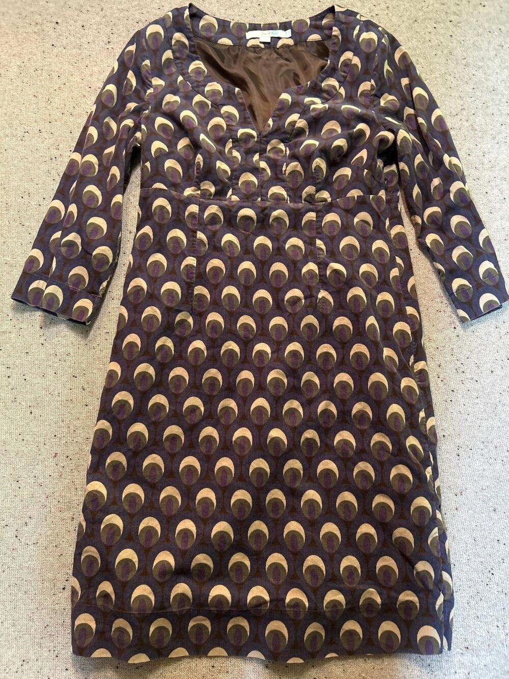 Boden Corduroy Navy Green Printed Dress 4 Side Zip Classic Preppy Academia